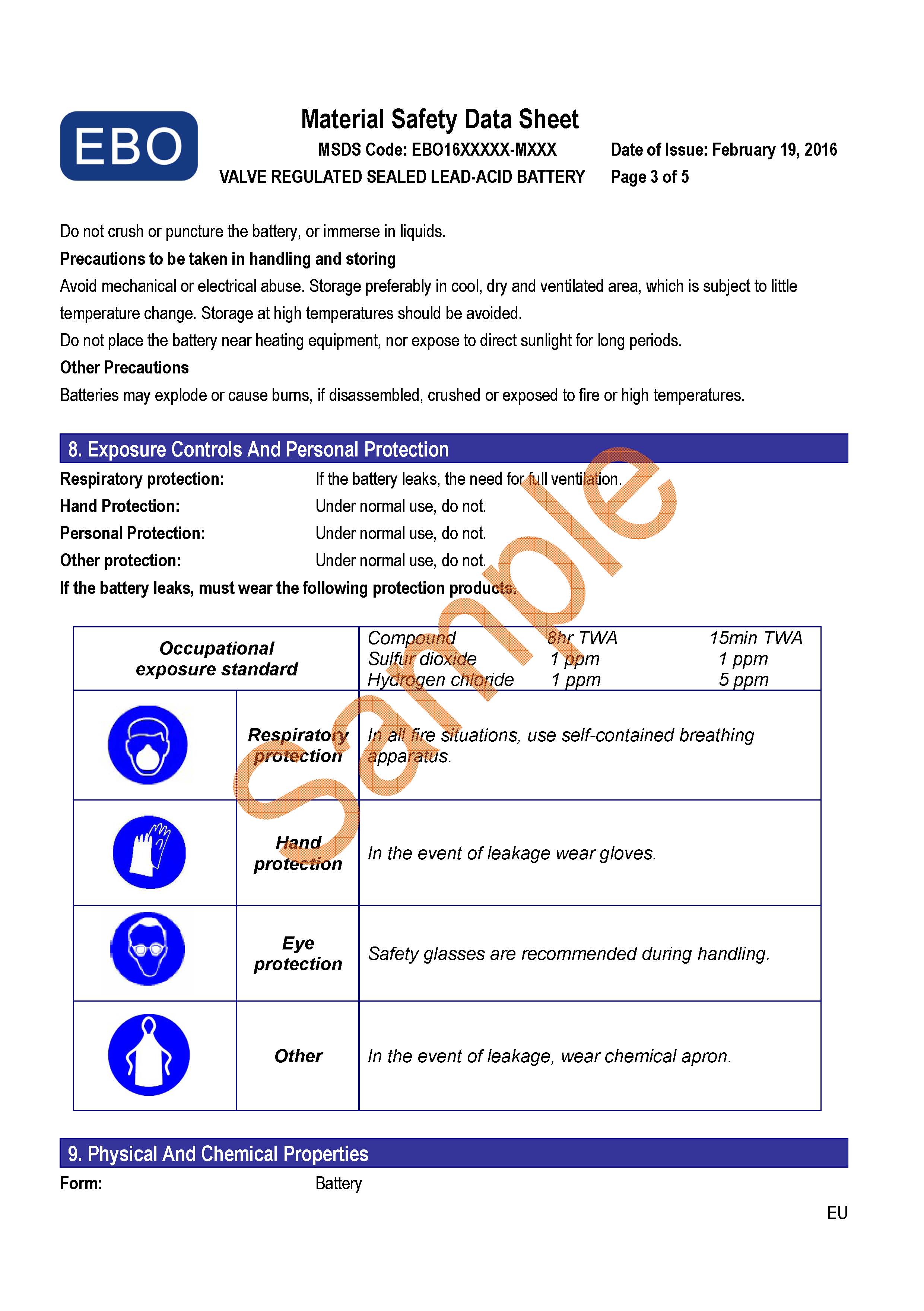 鉛酸蓄電池MSDS報告樣本