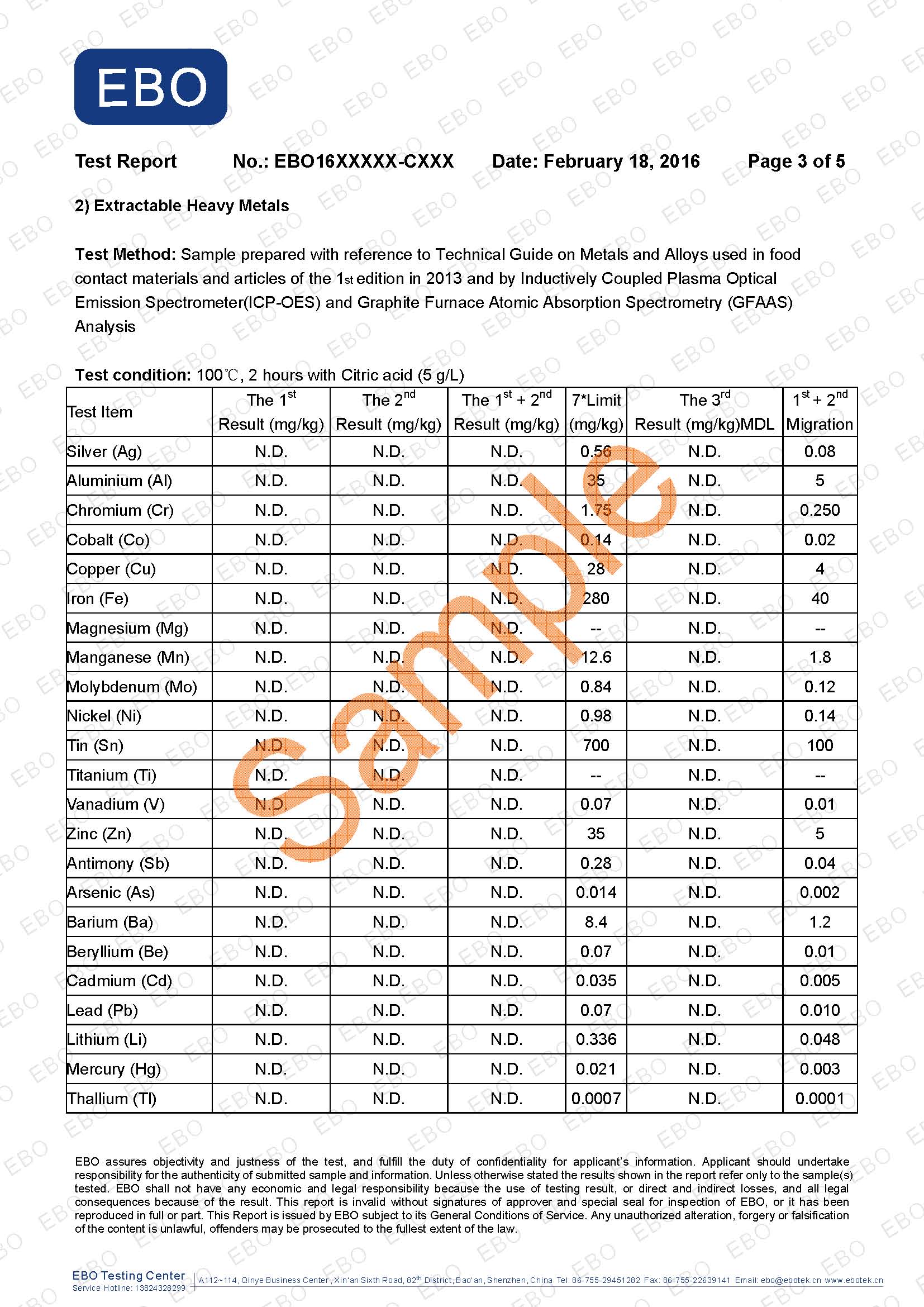 LFGB檢測(cè)報(bào)告樣本