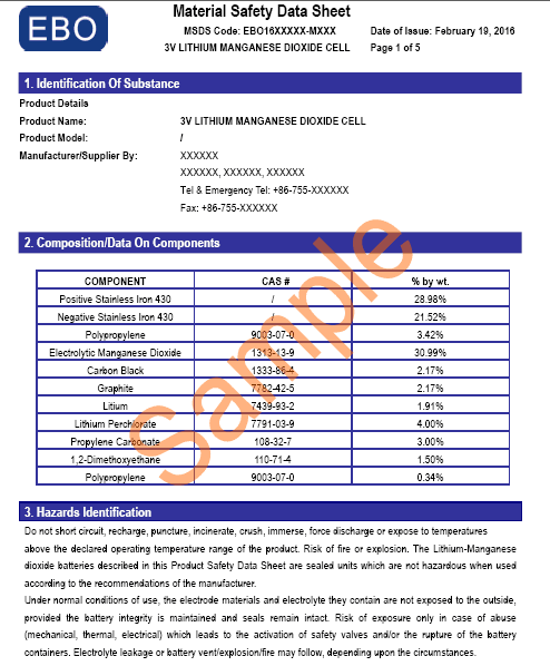 MSDS報(bào)告樣本